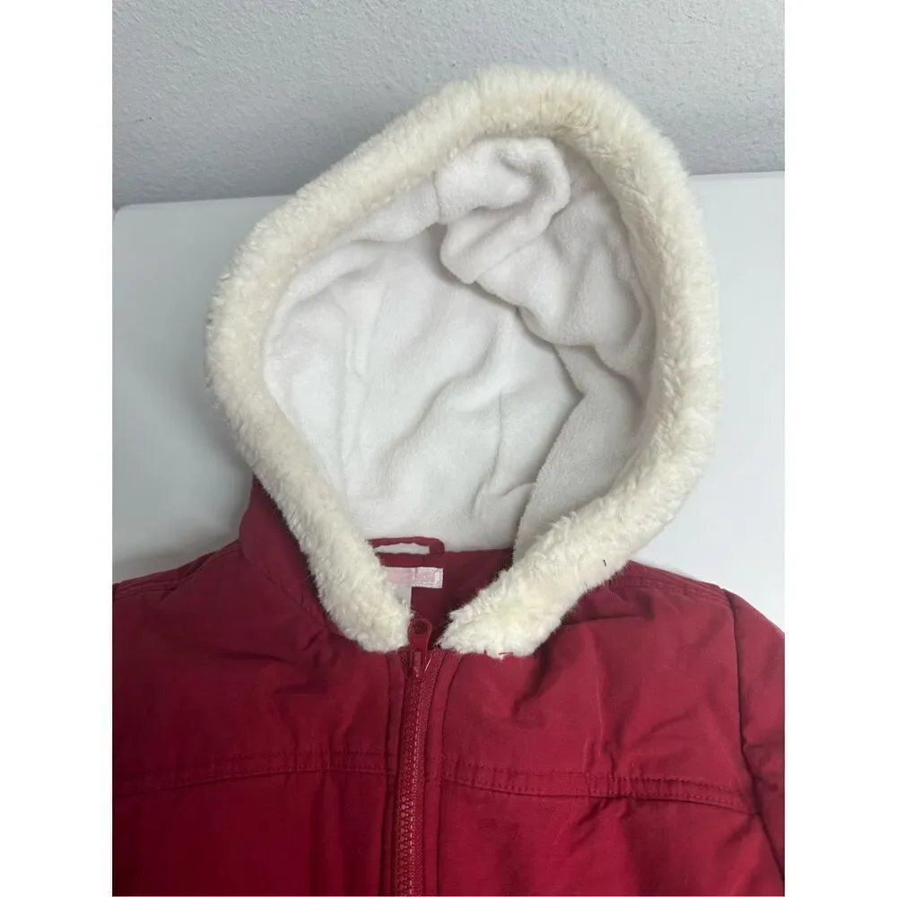 Janie & Jack Faux Fur Trim Fleece Lined Girls Red Cotton Blend Coat Size 4-5T